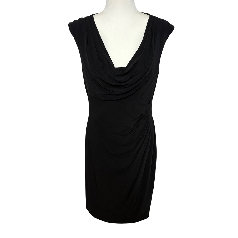 Lauren Ralph Lauren Black Cowl Neck Ruched Dress Size 14 Sleeveless Cocktail